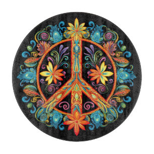 70s 60s Peace Sign Colourful Cutting Board