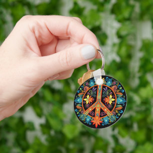 70s 60s Peace Sign Colourful Keychain