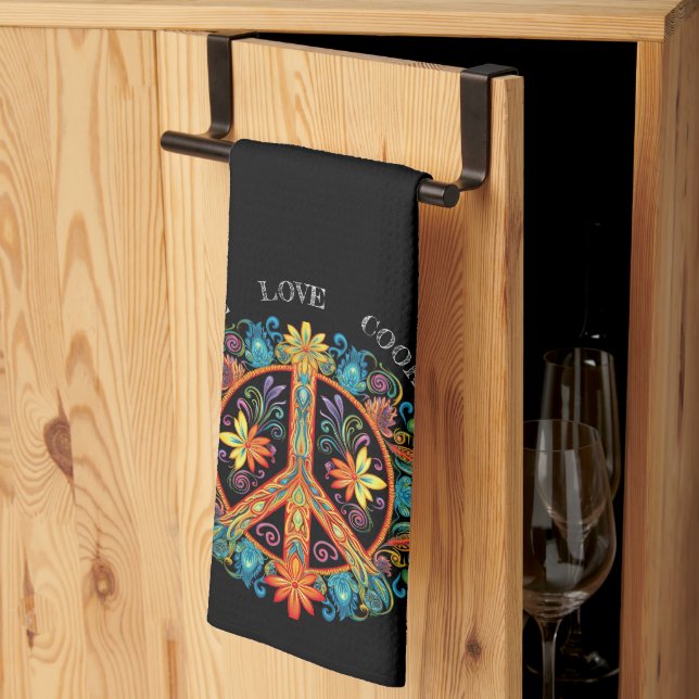 70s 60s Peace Sign Colourful Kitchen Towel (Thirds Fold)