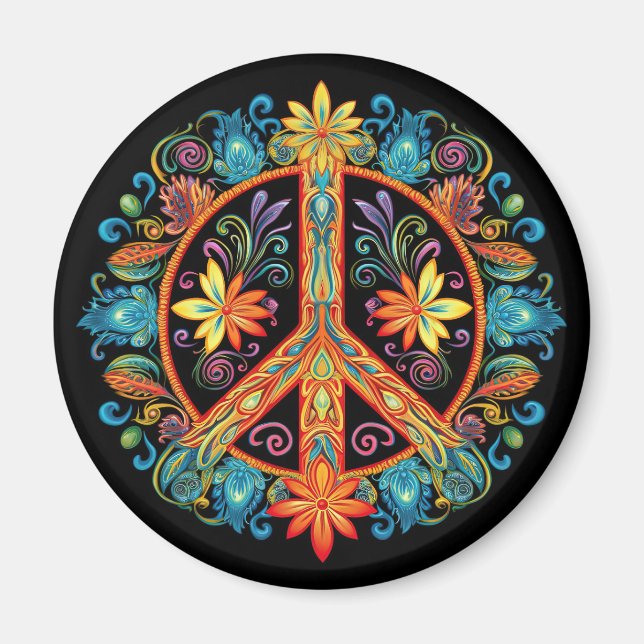70s 60s Peace Sign Colourful Magnet (Front)