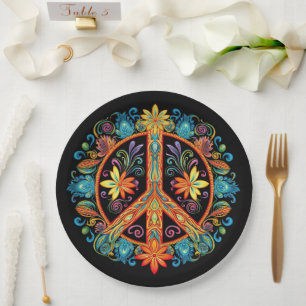 70s 60s Peace Sign Colourful Paper Plate