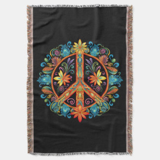 70s 60s Peace Sign Colourful Throw Blanket