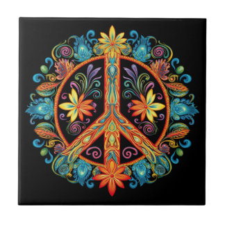 70s 60s Peace Sign Colourful Tile