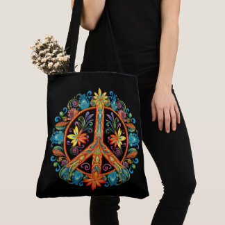 70s 60s Peace Sign Colourful Tote Bag