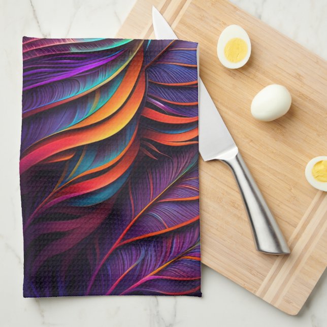 70s 60s Psychedelic Feathers  Kitchen Towel (Quarter Fold)