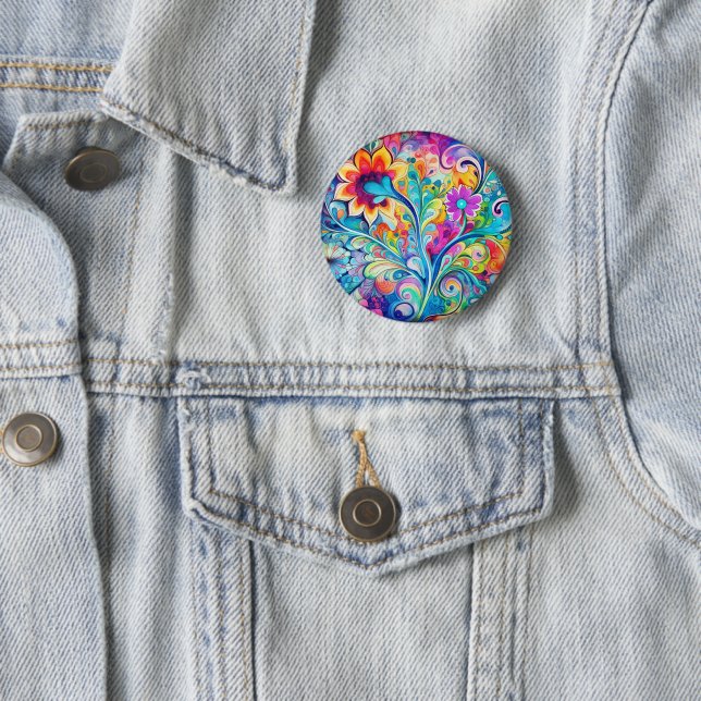 70s 60s Psychedelic Hippy Retro Hip 2 Inch Round Button (In Situ)