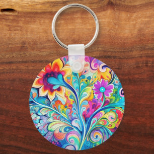 70s 60s Psychedelic Hippy Retro Hip Keychain