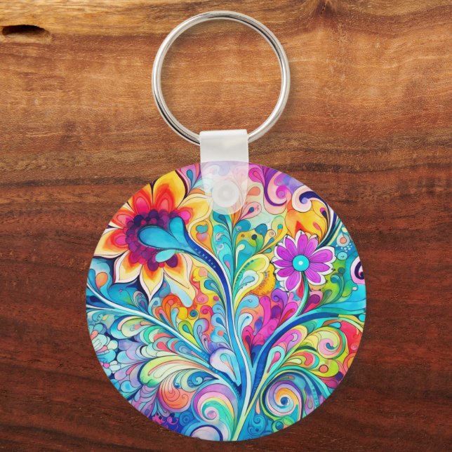 70s 60s Psychedelic Hippy Retro Hip Keychain (Front)