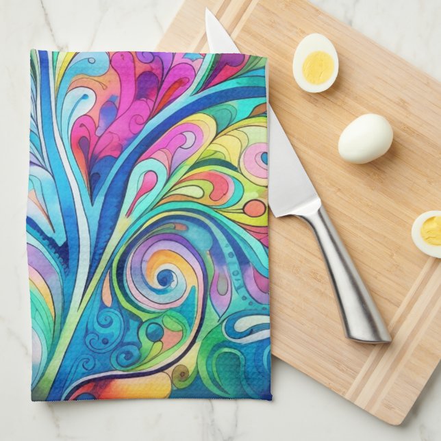 70s 60s Psychedelic Hippy Retro Hip Kitchen Towel (Quarter Fold)