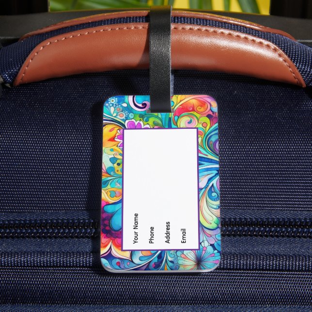 70s 60s Psychedelic Hippy Retro Hip Luggage Tag (Back Insitu 4)