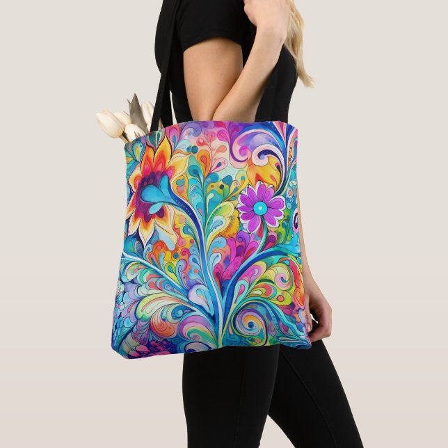 70s 60s Psychedelic Hippy Retro Hip Tote Bag (Close Up)