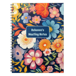 70s 60s Retro Floral Monogram Blue and Orange  Notebook