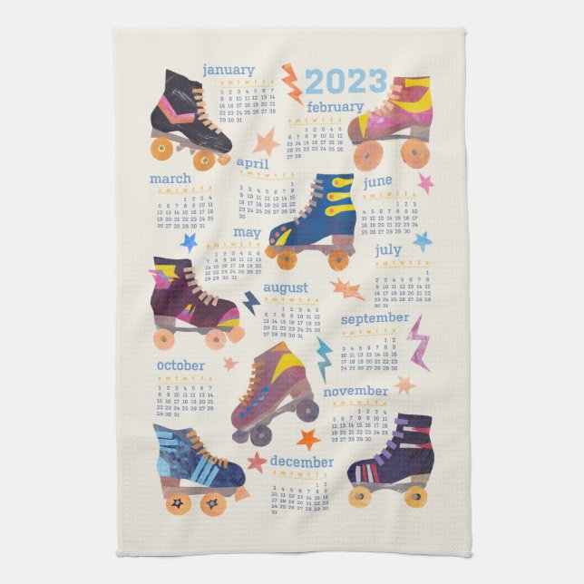 70s 80s Nostalgia Roller Skates 2023 year Calendar Kitchen Towel (Vertical)