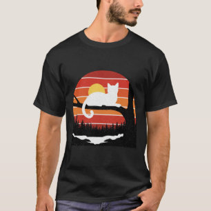 70s 80s Style Cat on Tree Branch Sunset Art T-Shirt