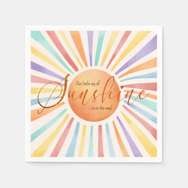 70s Boho Sun 'Little Ray of Sunshine' Baby Shower Napkin (Front)