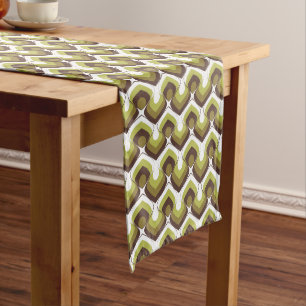 70s Bold Modern Retro Ogee Motif in Greens Long Table Runner
