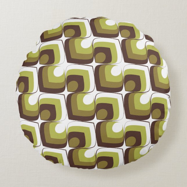 70s Bold Modern Retro Ogee Motif in Greens Round Pillow (Front)