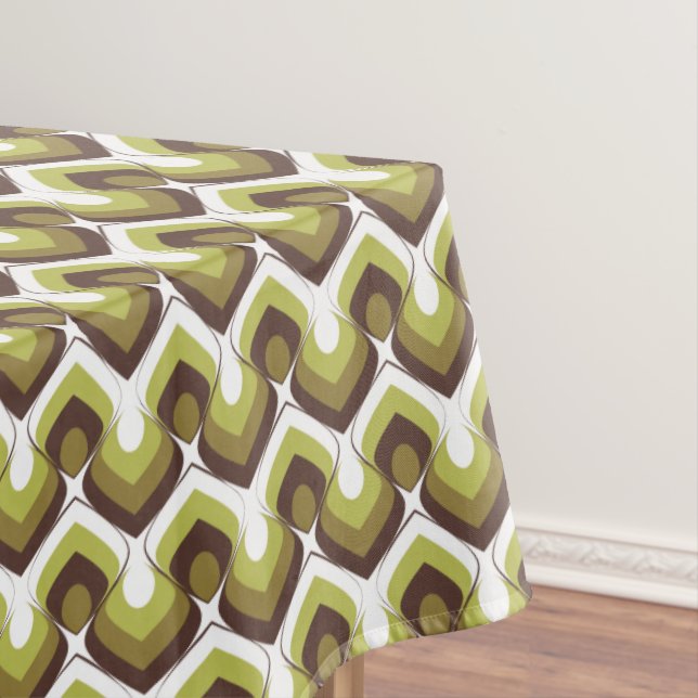 70s Bold Modern Retro Ogee Motif in Greens Tablecloth (In Situ)