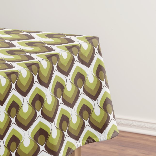 70s Bold Modern Retro Ogee Motif in Greens Tablecloth (In Situ)