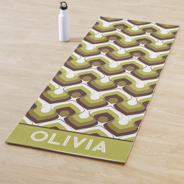 70s Bold Modern Retro Ogee Motif in Greens Yoga Mat (In Situ)