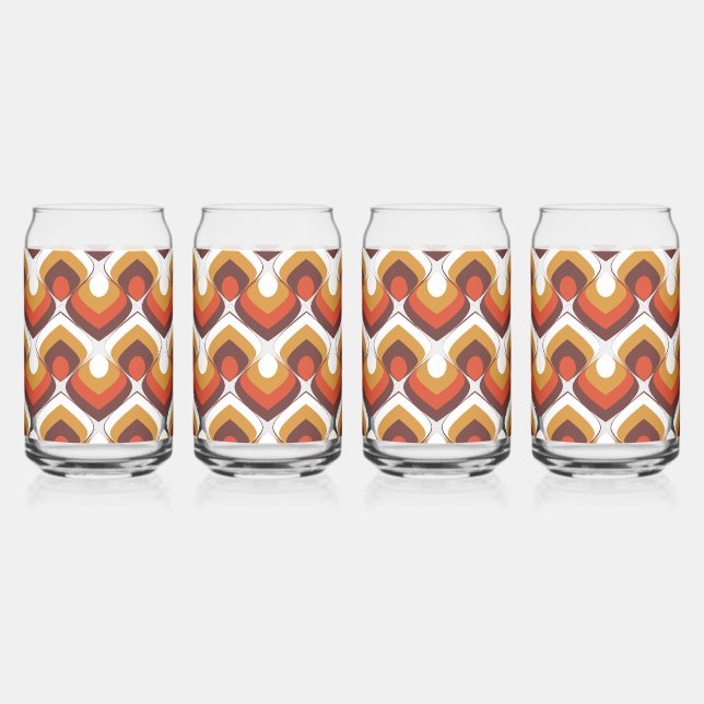70s Bold Retro Modern Motif in Orange & Brown Can Glass (Right)