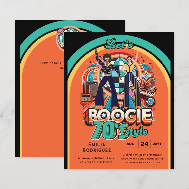70s Boogie Retro Disco Dancing Birthday Party (Front/Back)