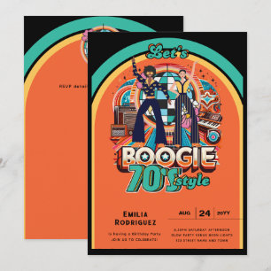 70s Boogie Retro Disco Dancing Birthday Party Invitation