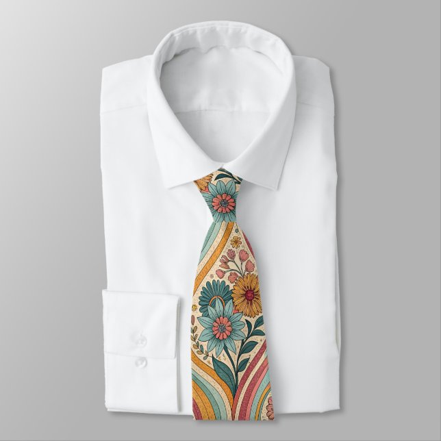 70s Brown Floral Custom Tie – Elegant Fashion (Tied)