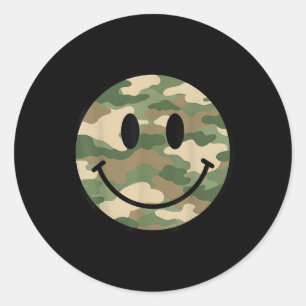 70s Camo Smile Face Smiling Happy Camouflage Lover Classic Round Sticker