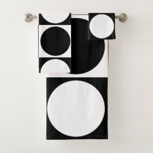 70s Checks and Circles Black and White Bath Towel Set