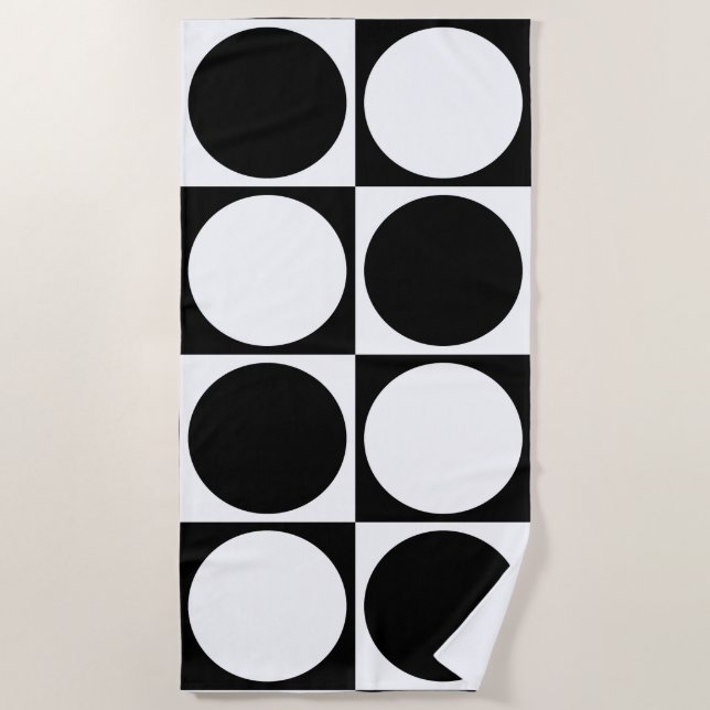 70s Checks and Circles Black and White Beach Towel (Front)