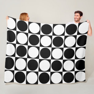 70s Checks and Circles Black and White Fleece Blanket