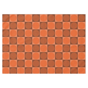70s Checks and Circles Flame Orange Tablecloth
