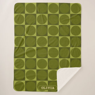 70s Checks and Circles Green Sherpa Blanket