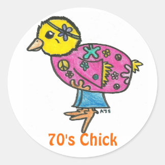 70's Chick Classic Round Sticker