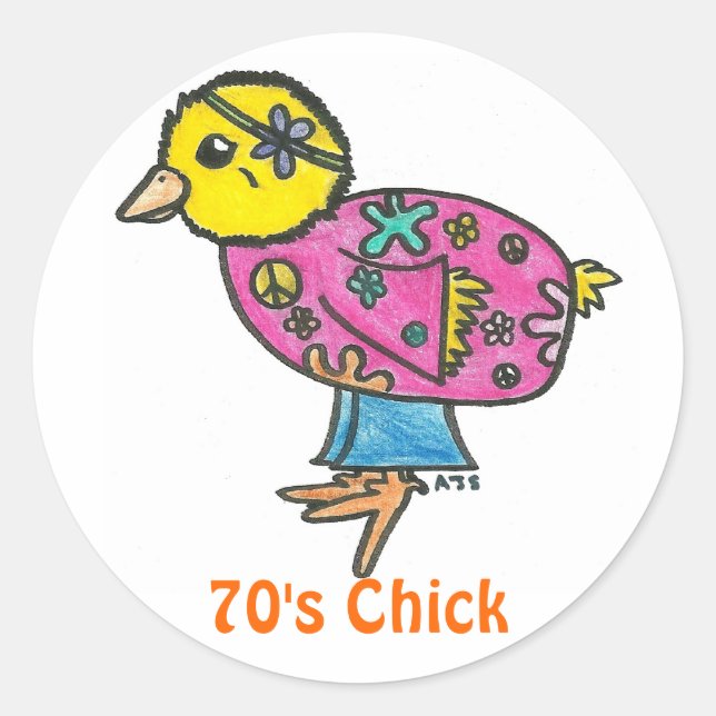 70's Chick Classic Round Sticker (Front)