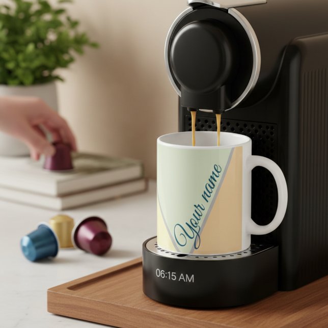 70s Colour block Sage green Triangles Custom name Coffee Mug (Creator Uploaded)