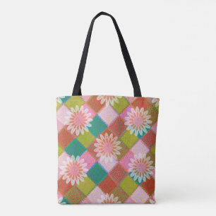 70s daisy flower tote bag