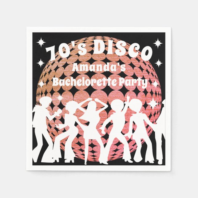 70's Disco Bachelorette Party | Pink Glitter Ball Napkin (Front)