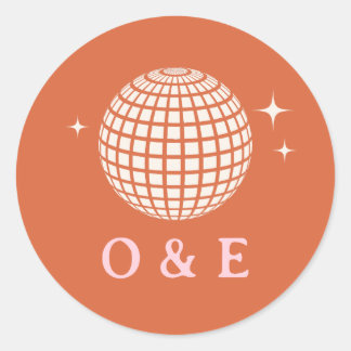 70s Disco Ball Sparkles Retro Wedding Initials Classic Round Sticker