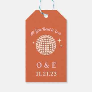 70s Disco Ball Sparkles Retro Wedding Initials Gift Tags