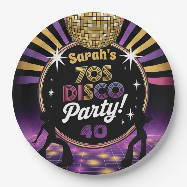70's disco party seventies hippy birthday rave paper plate (Front)