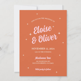 70s Disco Sparkles Colourful Modern Retro Wedding Invitation
