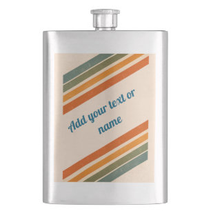 70s Distressed Stripe Off-White Personalized Hip Flask