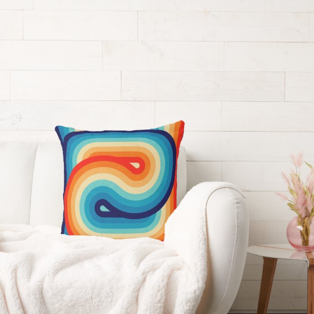 70s Double Wave Throw Pillow (Couch)