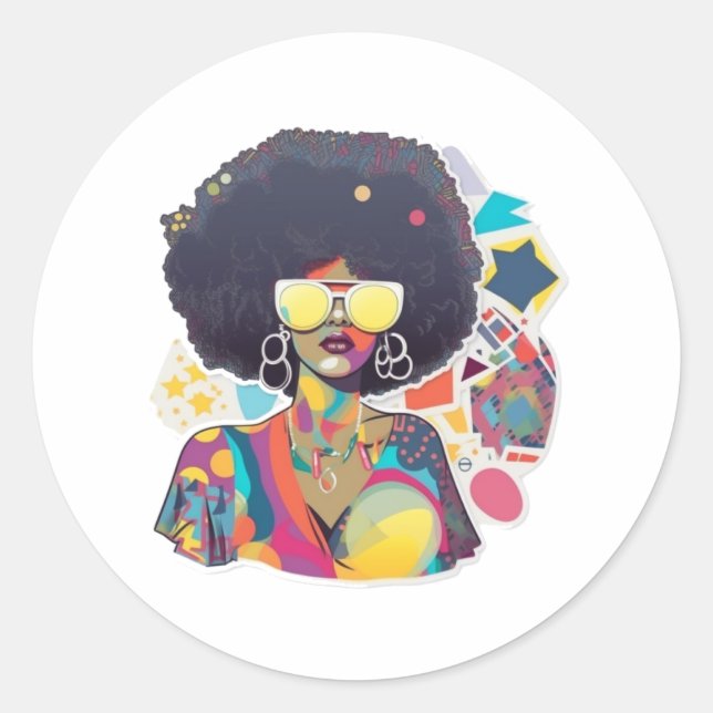70s Era Retro Disco Woman Classic Round Sticker (Front)
