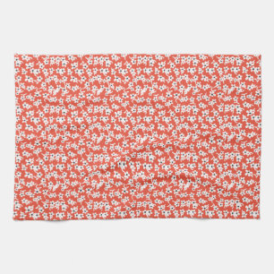 70s Floral in Red, Vintage Floral, Flowery Pattern Kitchen Towel