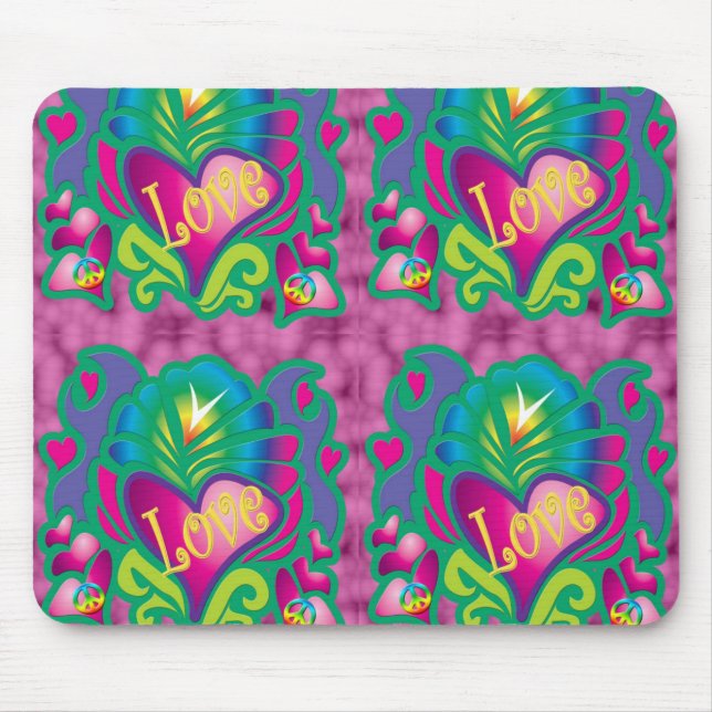 70s Floral love Mouse Pad (Front)