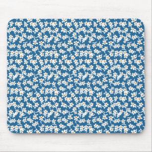 70s Floral Print in Blue, Vintage Floral, Flowery Mouse Pad