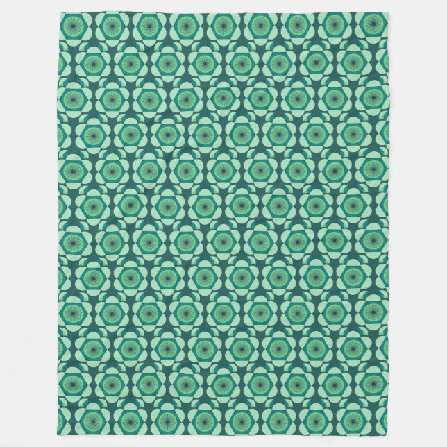 70s floral vibe  - green and blue fleece blanket (Front)